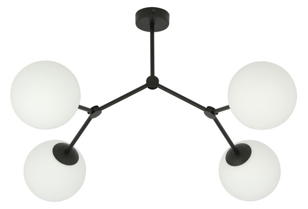 Stropní svítidlo SPACE 4 – černé, opálové sklo, 4× E14, šířka 42 cm