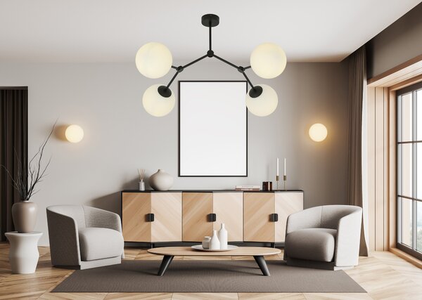 Stropní svítidlo SPACE 4 – černé, opálové sklo, 4× E14, šířka 42 cm