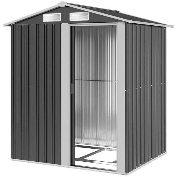 Zahradní kůlna Outsunny z pozinkované oceli, skladovací kůlna na nářadí se šikmou střechou a 4 ventilačními otvory, 152x132x188cm, tmavě šedá a bílá |