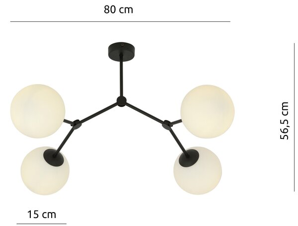 Stropní svítidlo SPACE 4 – černé, opálové sklo, 4× E14, šířka 42 cm