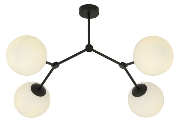 Stropní svítidlo SPACE 4 – černé, opálové sklo, 4× E14, šířka 42 cm