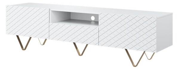 TV stolek Scalia 190 cm s výklenkem - bílý mat / zlaté nožky