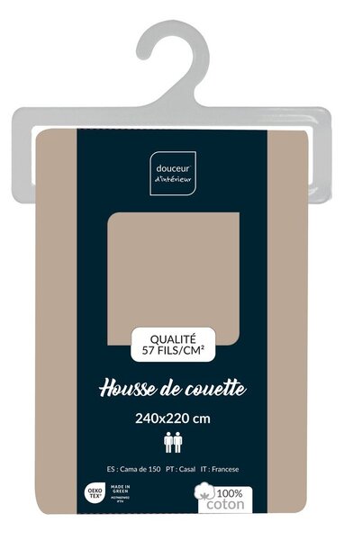 Béžový bavlněný povlak na peřinu na dvoulůžko/prodloužený 240x220 cm Lina – douceur d'intérieur