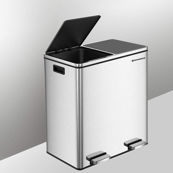 SONGMICS Odpadkový koš s víkem JORDAN 2x30 L stříbrný