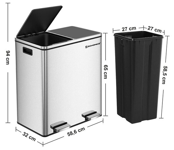 SONGMICS Odpadkový koš s víkem JORDAN 2x30 L stříbrný