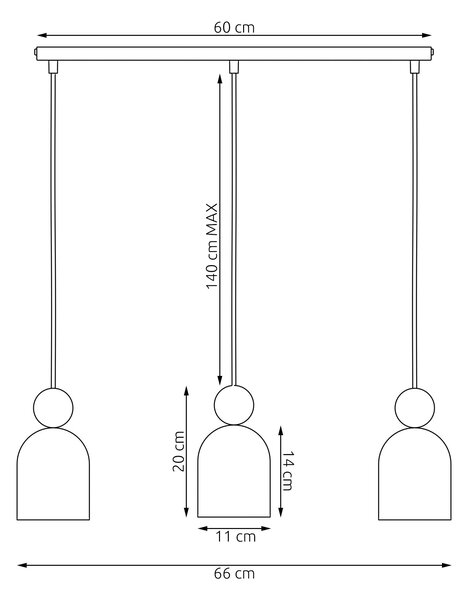 Závěsné svítidlo MESI 3 – vínové, 3× GU10, šířka 66 cm