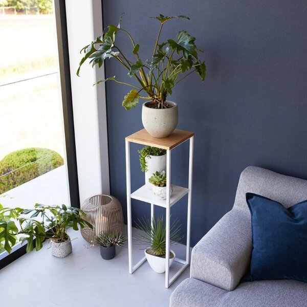 Bílý kovový stojan na květiny Yamazaki Tower 80 cm