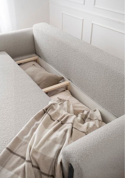 Šedobéžová rozkládací/s úložným prostorem pohovka z textilie bouclé 244 cm Arcadova – ELTAP