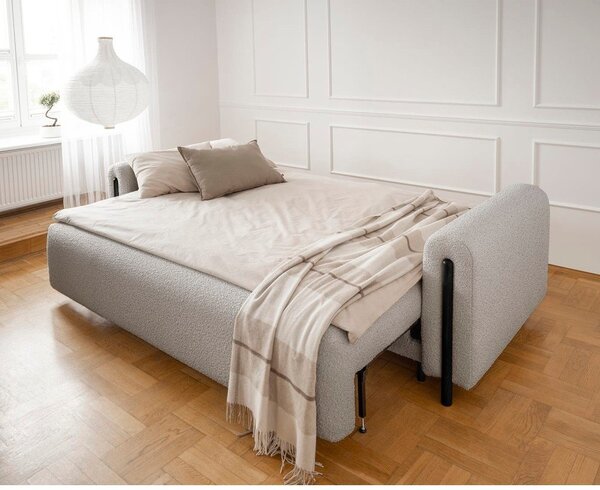 Šedobéžová rozkládací/s úložným prostorem pohovka z textilie bouclé 244 cm Arcadova – ELTAP