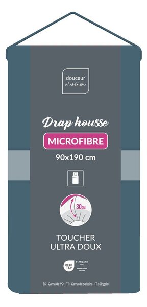 Modré napínací prostěradlo z mikrovlákna 90x190 cm Oscar – douceur d'intérieur