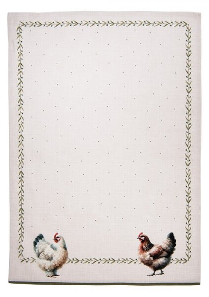 Bavlněná utěrka s kohoutkem a slepičkou Farm Love – 50x70 cm