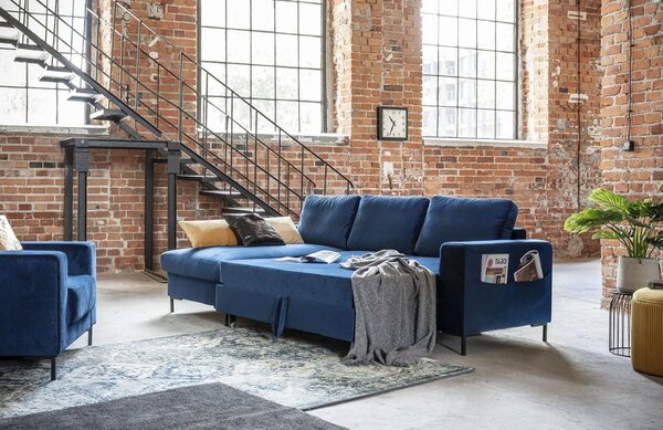 -25 % Dny MOMENTI– Miuform Sametová rozkládací pohovka Lofty Lilly 236 cm, levá