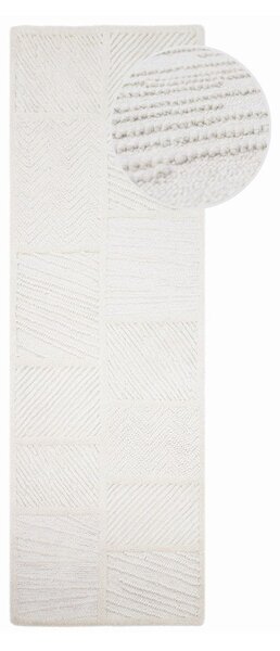 Bílý ručně tkaný běhoun s příměsí vlny 80x230 cm Sculptured Blocks – Flair Rugs