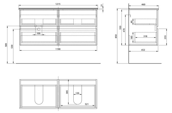 Aqualine Aqualine, PANEDA umyvadlová skříňka 119x55x45,2cm, bílá, PN212