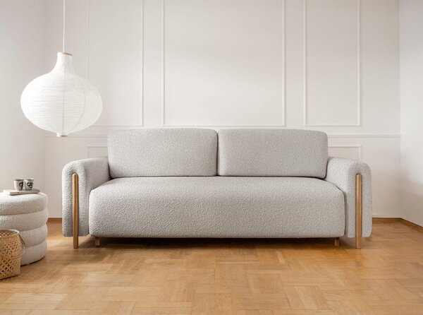 Šedobéžová rozkládací/s úložným prostorem pohovka z textilie bouclé 244 cm Arcadova – ELTAP