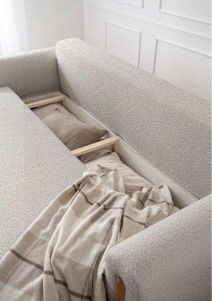Šedobéžová rozkládací/s úložným prostorem pohovka z textilie bouclé 244 cm Arcadova – ELTAP
