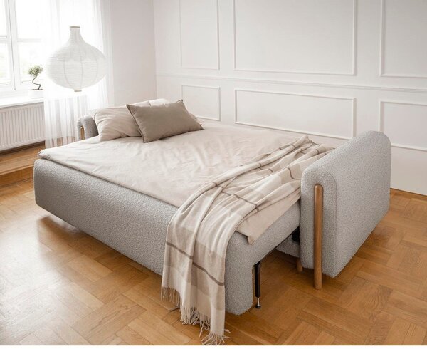 Šedobéžová rozkládací/s úložným prostorem pohovka z textilie bouclé 244 cm Arcadova – ELTAP