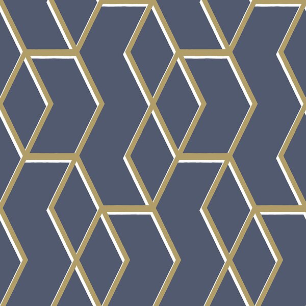 Modrá vliesová tapeta se zlatým geometrickým vzorem 104735, Formation, Graham & Brown