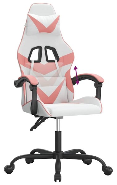 Herní židle bílá a růžová umělá kůže 3143851