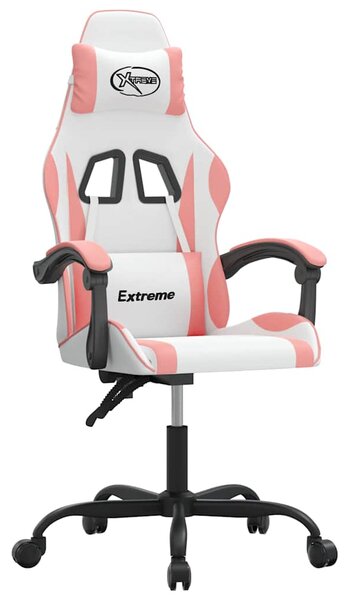 Herní židle bílá a růžová umělá kůže 3143875