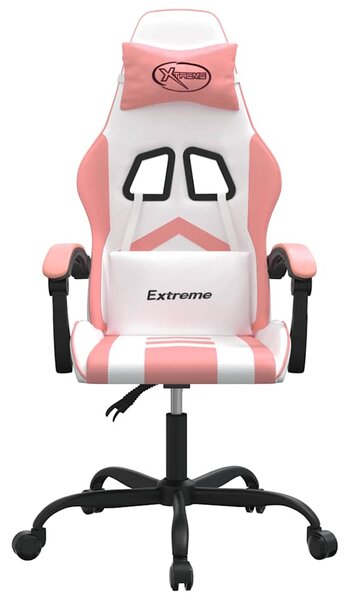 Herní židle bílá a růžová umělá kůže 3143899