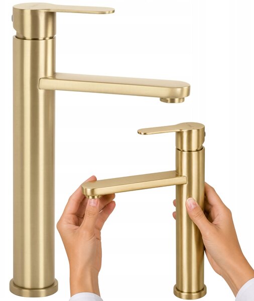 Umyvadlová baterie stojánková Rea Arcos Zlatá kartáčovaná Vysoká 29 cm