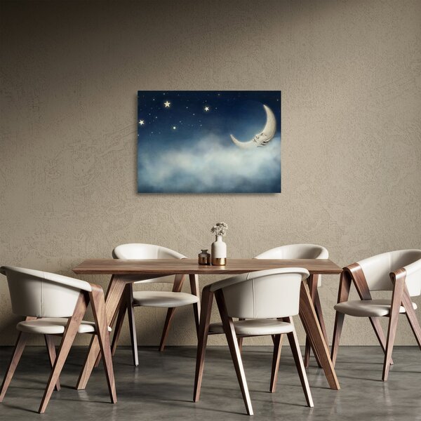 Skleněný obraz - Měsíc s hvězdami (70x50 cm)