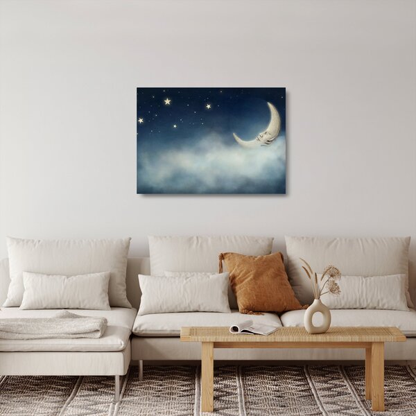 Skleněný obraz - Měsíc s hvězdami (70x50 cm)