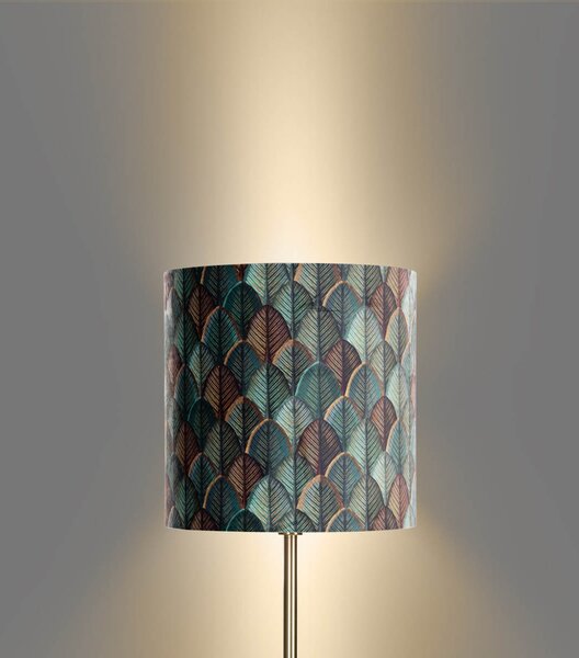 Stojací lampa mosazná s sametovým stínidlem s motivem listů a zlatým vnitřkem - Simplo