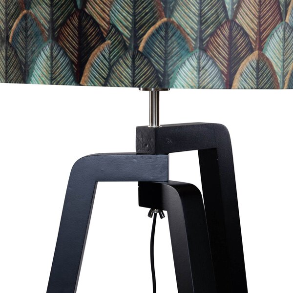 Stojací lampa černá s sametovým stínidlem s motivem listů 50 cm - Puros