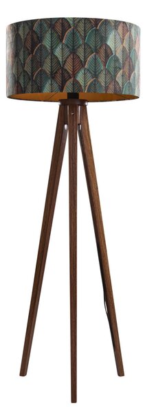 Stojací lampa z ořechového dřeva s sametovým stínidlem s motivem listů 50 cm - Tripod Classic