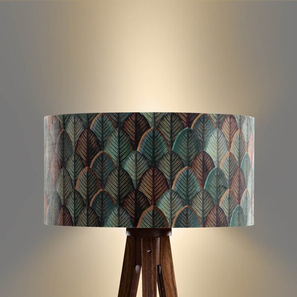 Stojací lampa z ořechového dřeva s sametovým stínidlem s motivem listů 50 cm - Tripod Classic