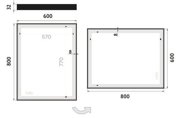 Nimco Černé LED zrcadlo 41W, 60x80 cm