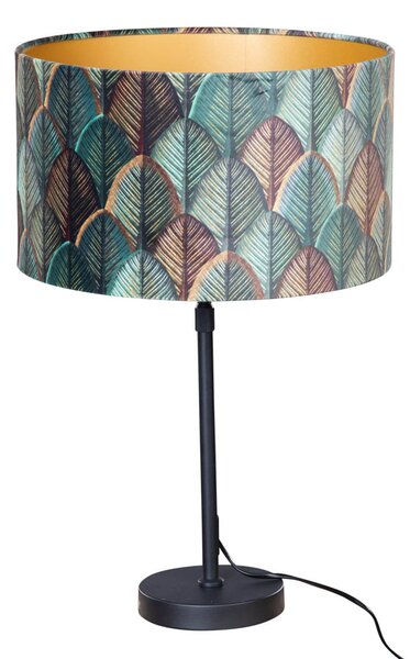 Stolní lampa černá s sametovým stínidlem s motivem listů a zlatým vnitřkem - Parte