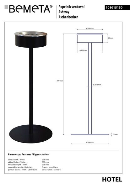 Bemeta Design Popelník venkovní, černý - 101015150