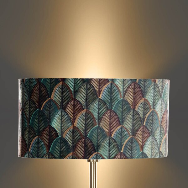 Stojací lampa mosazná s oválným sametovým stínidlem s designem listů 50 cm - Simplo