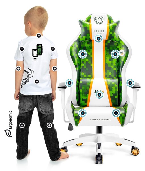 Dětská herní židle Kido by Diablo X-One 2.0 Craft: Bílo-zelená