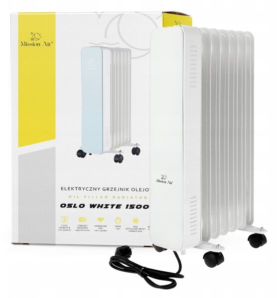 Elektrický olejový radiátor Mission Air OSLO bílý 1500W bílý WIFI Časovač