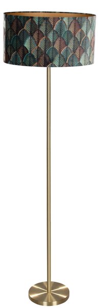 Stojací lampa mosazná s oválným sametovým stínidlem s designem listů 50 cm - Simplo
