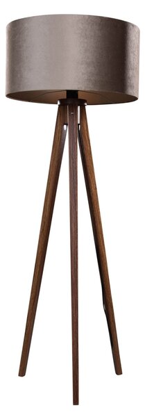 Stojací lampa na třech nohách z ořechového dřeva s taupe sametovým stínítkem 50 cm - Tripod Classic