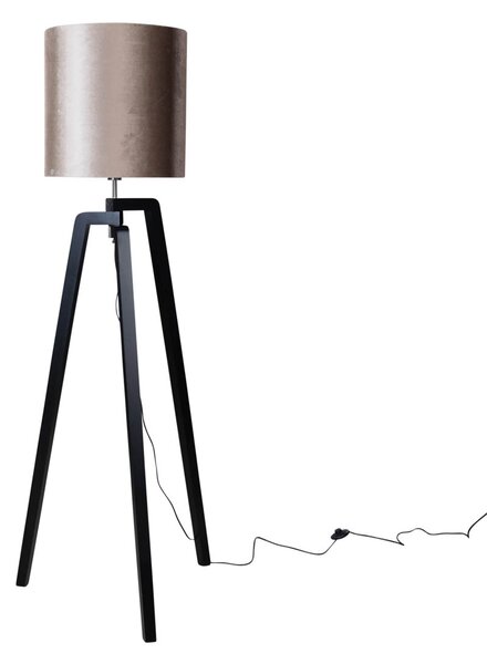 Stojací lampa černá s tmavě béžovým sametovým stínítkem 50 cm - Puros