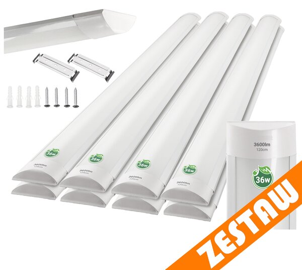 Sada 4 x povrchově montovaných LED svítidel 36W 120cm zářivkový panel pro garáž a dílnu BERGE