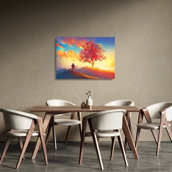 Skleněný obraz stromu na kopci (70x50 cm)