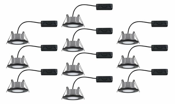 PAULMANN LED vestavné svítidlo Calla základní sada výklopné IP65 kruhové 90mm 30° 10x6W 230V 4000K černá mat 924.62