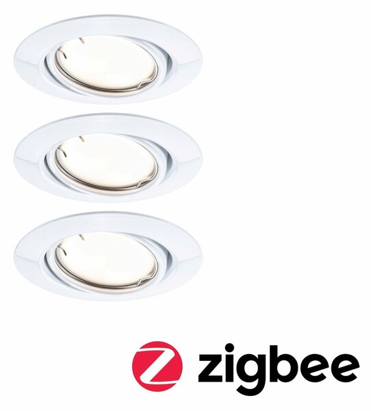 PAULMANN LED vestavné svítidlo Smart Home Zigbee Base Coin základní sada výklopné kruhové 90mm 20° 3x4,9W 230V stmívatelné 3000K bílá 924.63