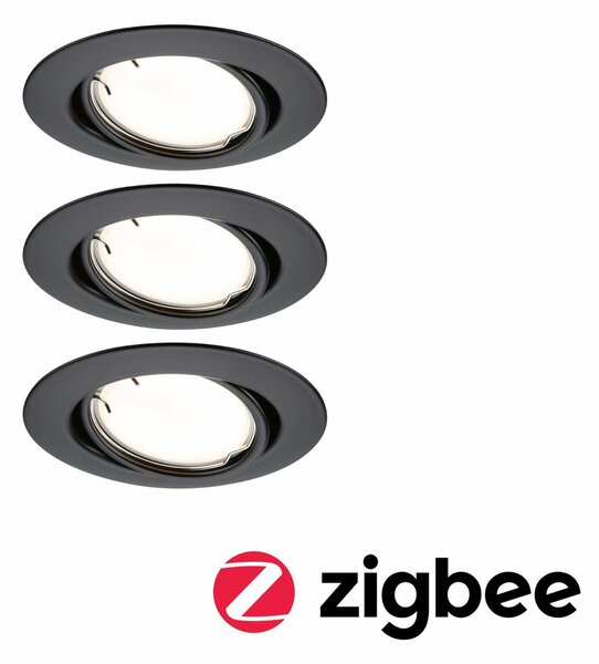 PAULMANN LED vestavné svítidlo Smart Home Zigbee Base Coin základní sada výklopné kruhové 90mm 20° 3x4,9W 230V stmívatelné 3000K černá mat 924.65