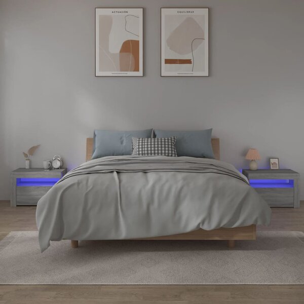 Noční stolky 2 ks s LED osvětlením šedé sonoma 60 x 35 x 40 cm 3144973