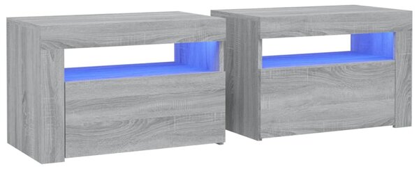 Noční stolky 2 ks s LED osvětlením šedé sonoma 60 x 35 x 40 cm 3144973