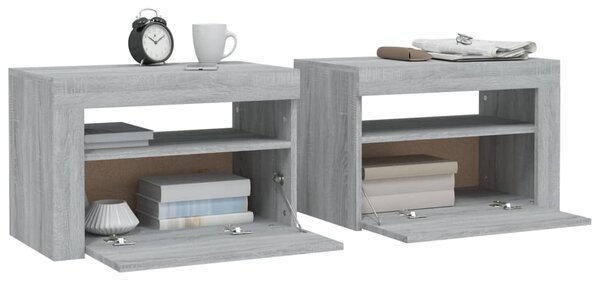 Noční stolky 2 ks s LED osvětlením šedé sonoma 60 x 35 x 40 cm 3144973