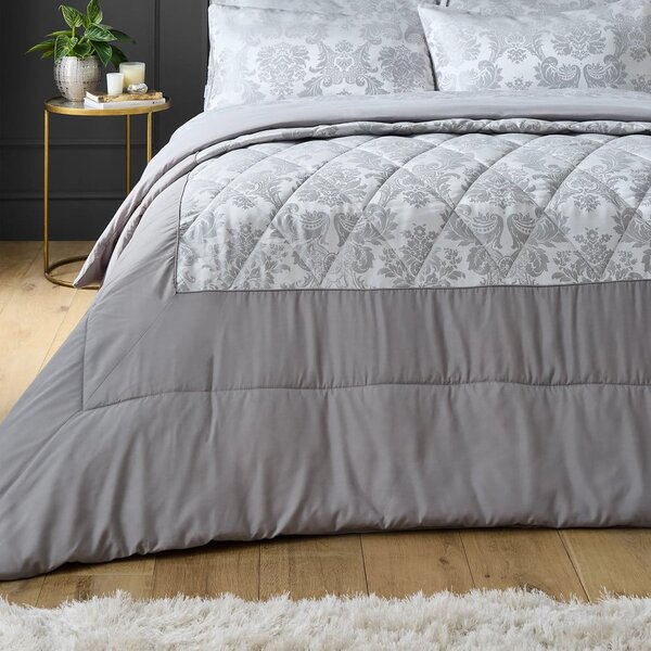 Šedý prošívaný přehoz přes postel Catherine Lansfield Jacquard, 240 x 260 cm